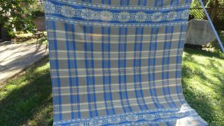 Vintage Cabin Camp Blanket Blue/ Tan Plaid Flowers