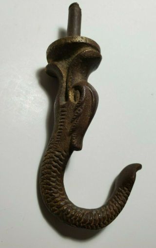 Antique Vintage 19th C Victorian Cast Brass Bronze Sea Serpent Figural Hook Nr