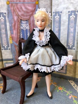 Vintage Artisan Miniature Porcelain Dollhouse Doll Pretty French Maid Uniform