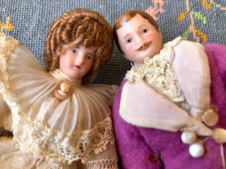 Vintage Artisan Miniature Dollhouse Victorian Couple Mother &father Dolls Lovely