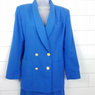 Oleg Cassini Size 6 Vintage Skirt Suit Blue 1980s Blazer Midi Purple Lined Rayon