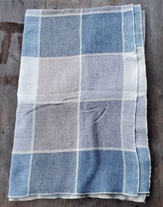 Vintage Wool - Blend Throw White,  Tonal Blues And Beige Color Block