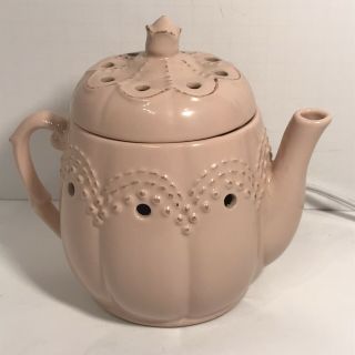 Retired 2014 Scentsy Vintage Teapot Nightlight Wax Warmer Dusty Pink Complete