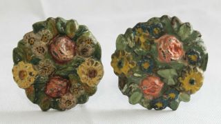 Old Antique Hubley Multicolor Floral Pattern Cast Iron Curtain Tie Backs