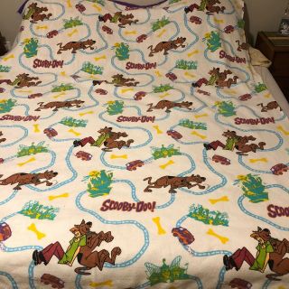 Vintage Scooby Doo 100 Polyester Blanket Roadmap 1999 74” x 90” made in USA 3