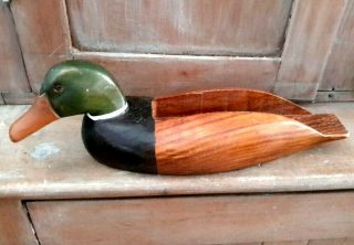 Vintage Carved Wood Mallard Drake Duck Decoy - Remote,  Keys,  Coins,  Glasses Slot