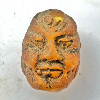 Antique Or Vintage Chinese Bead Carved In The Image Of A Mans Face - Old DZI? 2