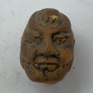 Antique Or Vintage Chinese Bead Carved In The Image Of A Mans Face - Old DZI? 3
