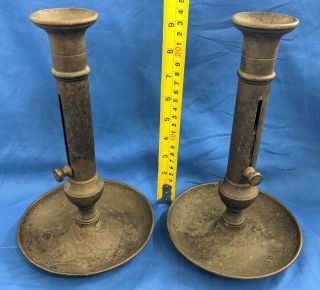 Antique 19th Century French Brass Adjustable Height Candle Holders