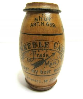 Vintage Antique Combination Needle Case Best Wishes Wooden Barrel Germany