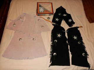 Halloween Boys Little Outlaw Vest - Chaps Med.  /girls Vest - Skirt Lg.  100 Leather