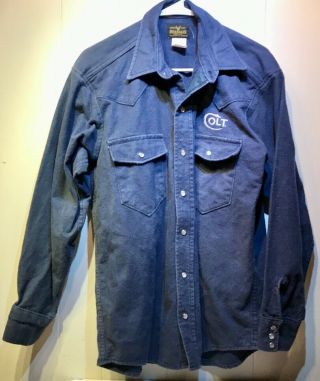 Vintage Deerskin Blue Flannel Mop Western Shirt Colt Firearms Logo Melton Usa