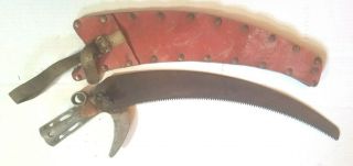 Vintage Antique 14 " Tree Limb Cutting Curved Saw With Sheath,  Horror,  Halloween