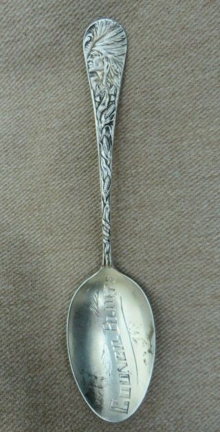 Souvenir Antique Sterling Silver Spoon Council Bluffs (iowa) With Indian Chief