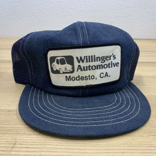 Vintage Denim Trucker Hat Snapback Hat Cap Patch Usa Made Automotive Modesto Ca