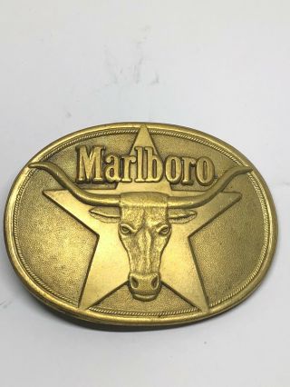 Vintage 1987 Marlboro Belt Buckle Solid Brass Phillip Morris Inc.