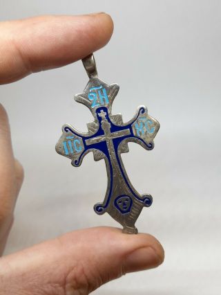 Large Antique Imperial Russian Silver 84 Enamel Orthodox Cross