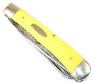 Vintage Antique Case Xx 1975 Cv Yellow Handle 2 Blade Trapper Pocket Knife 3254