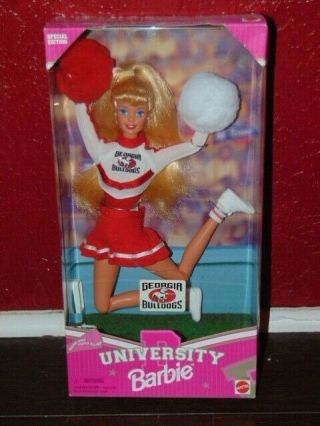 University Of Georgia Uga Bulldogs Cheerleader Barbie Mattel; 1996 W/box
