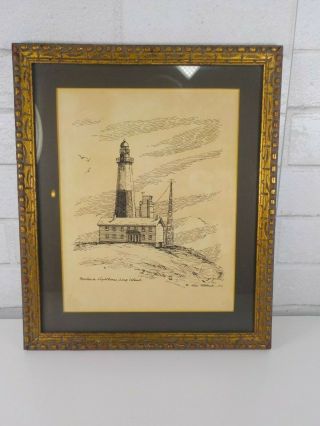 Vintage Signed And Framed Pen And Ink Of Montauk Lighthouse By Alice Kettelhack