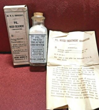 Antique Medicine Bottle Quack: Dr Chichester Pil.  Tx For Syphilis.  Pot.  Iodide.