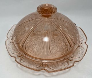 Jeanette Cherry Blossom Covered Butter Dish Pink Depression Glass 3.  75 " H X 6 " W