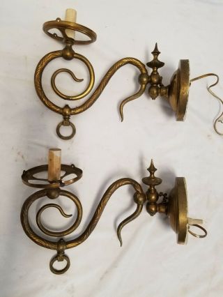 Antique Solid Brass Fancy Victorian Style Pair Electric Candle Sconces,  Swivels