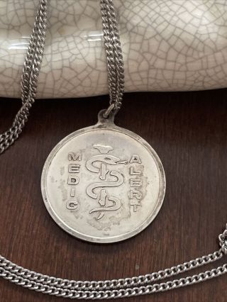 16.  6 Grams Sterling Silver Medic Alert Necklace Implanted Pacemaker Vintage