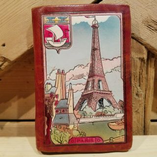 Vintage Hand Tooled Leather Wallet Paris Eiffel Tower Scene Unique - Swanky Barn