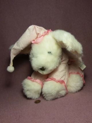 9 " Vintage Prestige White Puppy Dog Pink Hat Pajamas Plush Stuffed Animal 1988