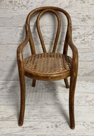 Antique Thonet Style Bentwood Doll Chair Rattan Cane Seat 12.  5” Miniature