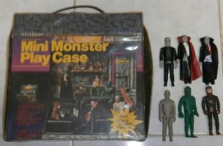 Vintage Remco Mini Monster Play Case With 6 Monster Figures - 1980