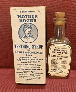 Antique Medicine Bottle Quack: Mother Kroh’s Teething Syrup For Babies,  Contents