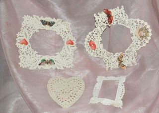 4 Vtg Antique C1910 Victorian Valentine Paper Lace Frames,  Crafts,  Card Making