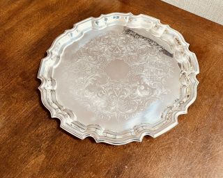 Towle Silverplate Round Serving Tray Vintage Scalloped 14.  5”