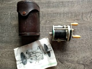Vintage Ja Coxe Fishing Casting Reel Model 25 - 3 With Leather Case & Instructions