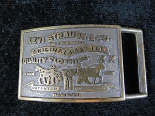 Vtg Levi Strauss & Co Brass Belt Buckle Xx Patented Made In Usa San Francisco