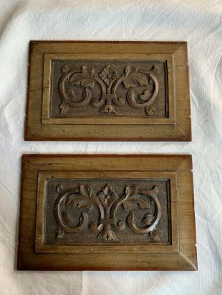 Antique Edwardian Carved Wood Furniture Panels Wall Plaque Mahogany