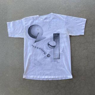 Vintage 90s Planet Space Tee T Shirt Single Stitch White Medium Art Mc Escher