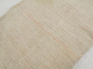 Vtg Antique Peach Stripe European Hemp Linen Fabric Feed Sack Grain Bag 23x50
