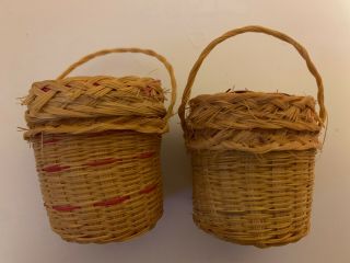 ANTIQUE Vintage SET OF 2 Indian Sweetgrass Woven Miniature Baskets with Lids 2