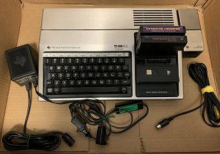 Vtg Texas Instruments Ti - 99/4a Home Computer W Voice Synthesizer Cords Cartridge