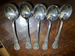 Vintage International Silver Us Navy Kings Pattern Set Of 5 Soup Spoons