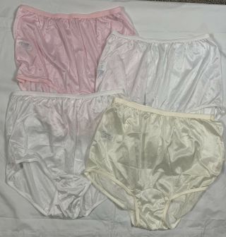 4 Pair Vintage Carole Granny Panties Nylon Size 9 Pink Ivory Yellow Usa Made