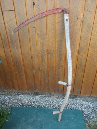 Old Antique 56 " Long Scythe Hay Grain Sickle Farm Tool Blade 25 " Long Decoration