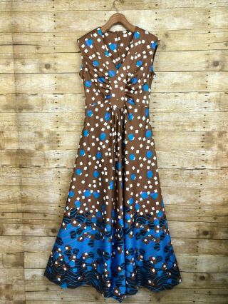 Vintage Vtg 1970s 70s Maxi Dress Full Skirt Geometric Groovy Sleeveless Stretch