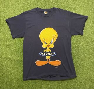 Vintage Tweety Bird “get Over It” 1997 Looney Tunes Men’s Tee Shirt.  Size Large
