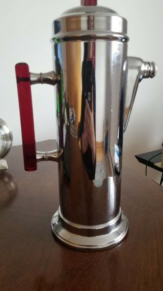 Vtg Art Deco Stainless Chrome And Ruby Color Bakelite - Lucite ? Coffee Pot