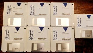 Vintage Microsoft Windows 3 For Dos Systems,  7 Disc 3.  5 " Floppy Set
