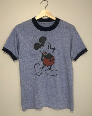 Vtg 70s Mickey Mouse Disney Tropix Togs Heather Ringer T - Shirt Small/medium Usa